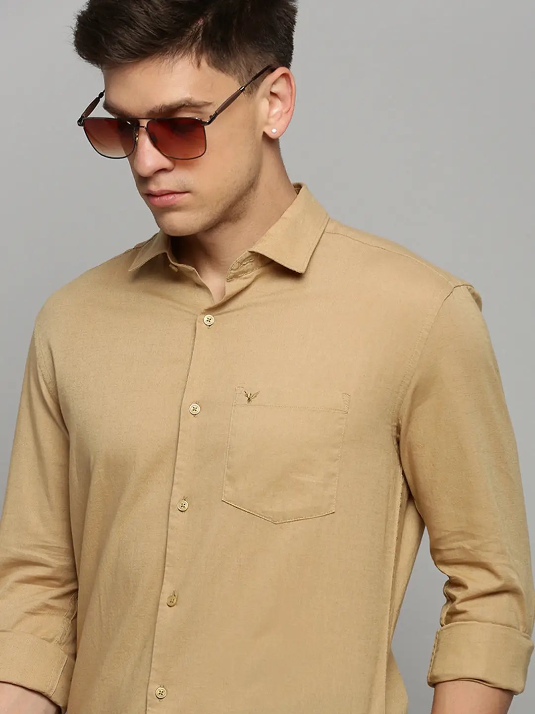 Men's Khaki Solid Formal Shirt