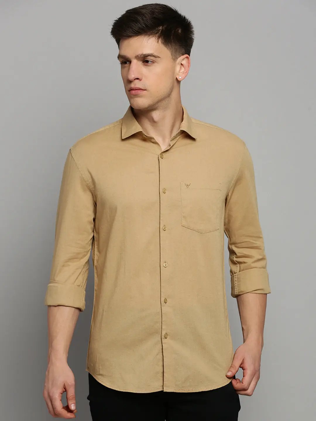 Men's Khaki Solid Formal Shirt