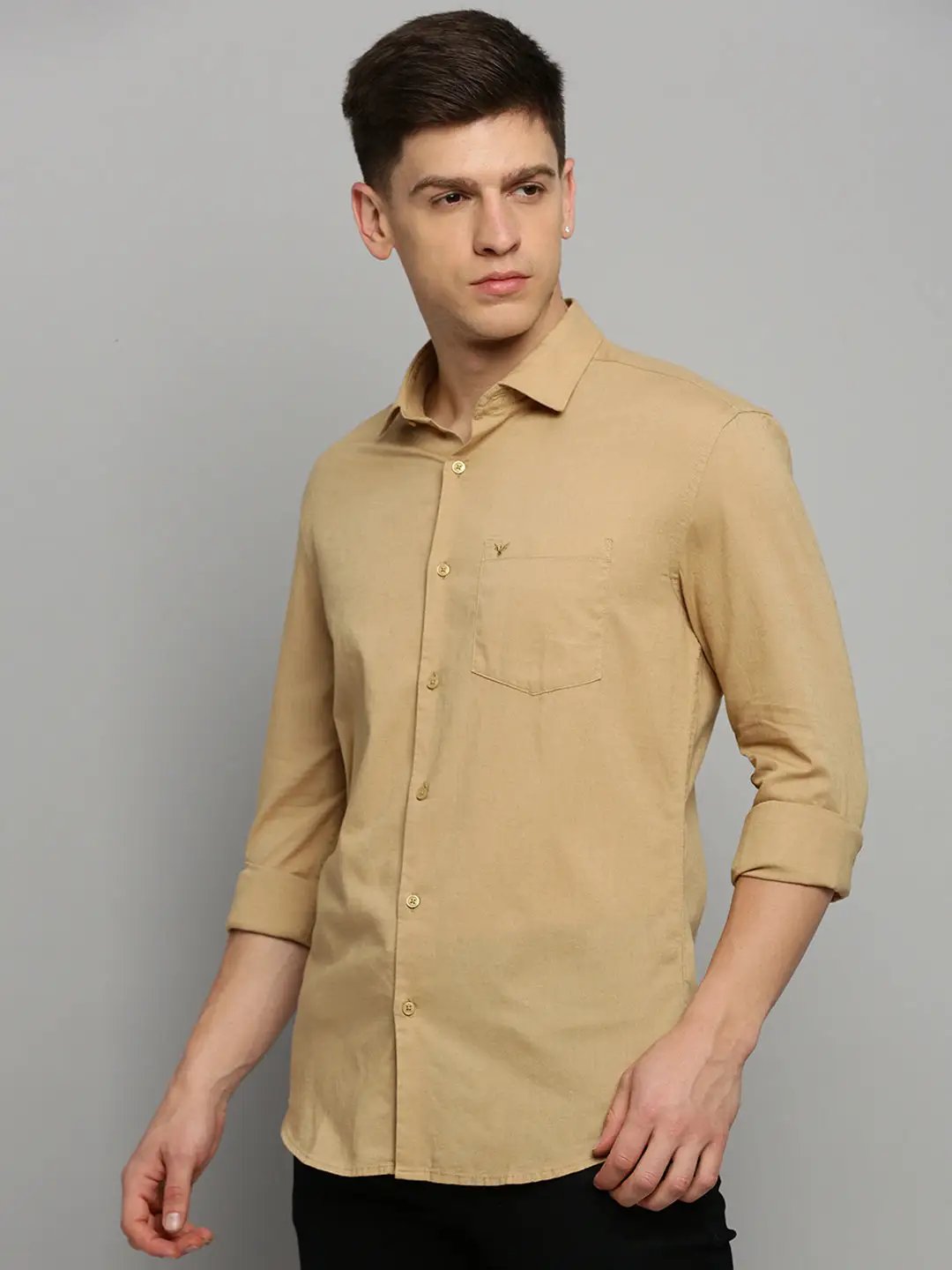 Men's Khaki Solid Formal Shirt