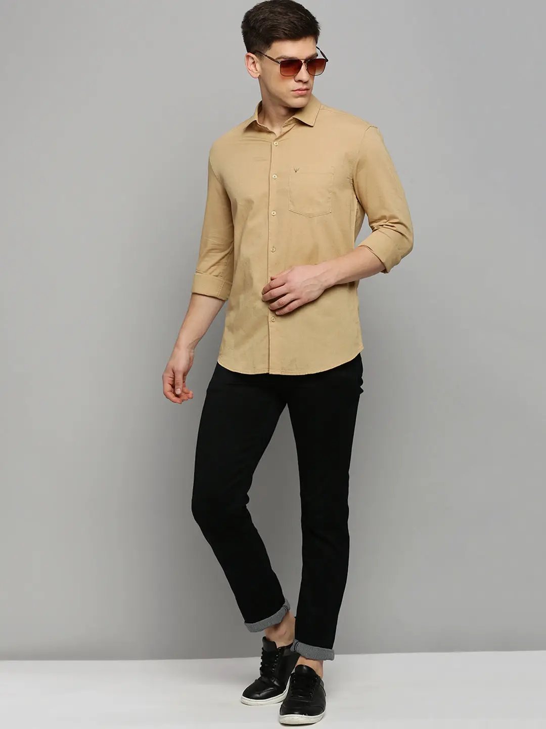 Men's Khaki Solid Formal Shirt