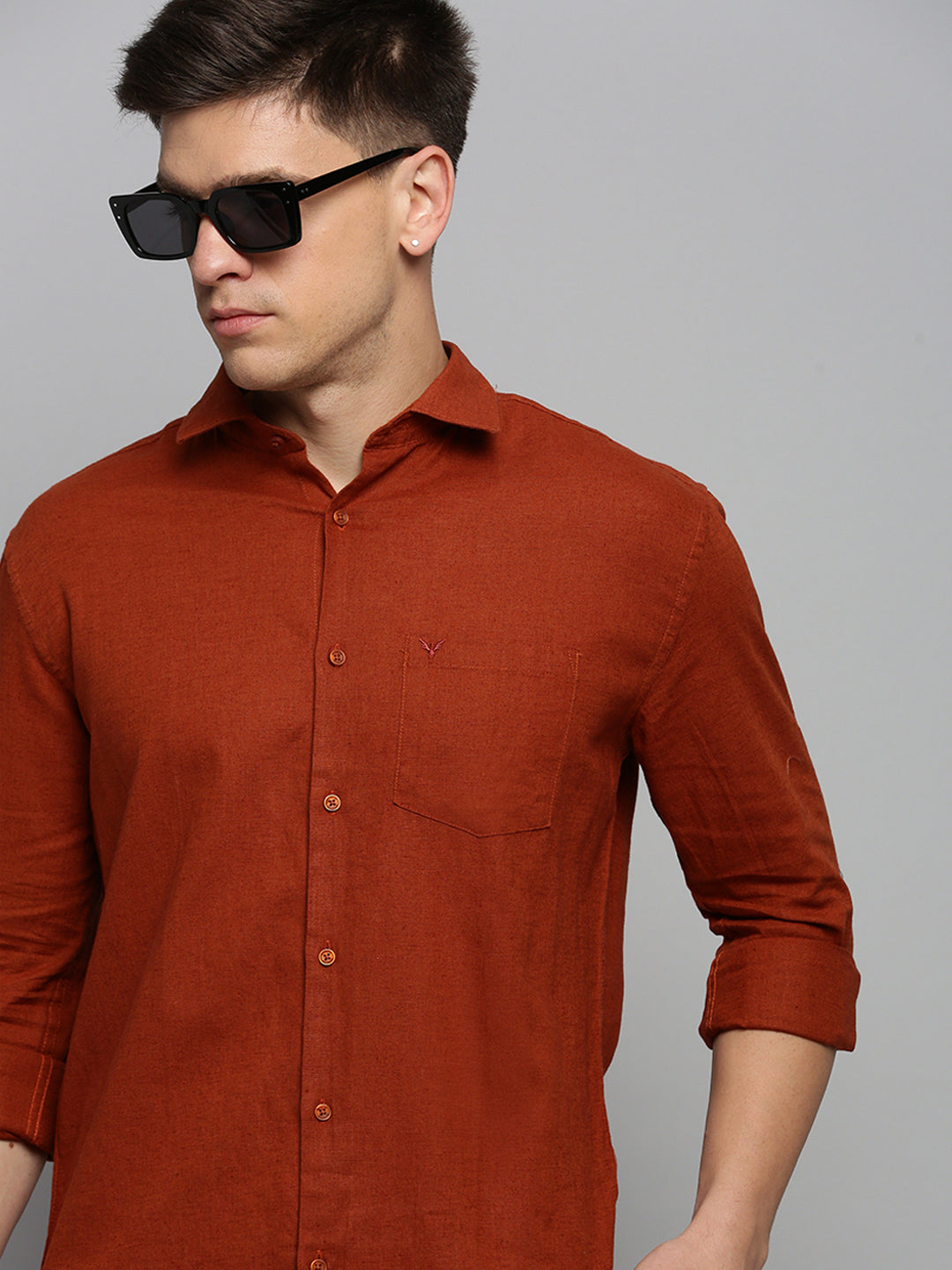 Men Rust Solid Formal Shirt