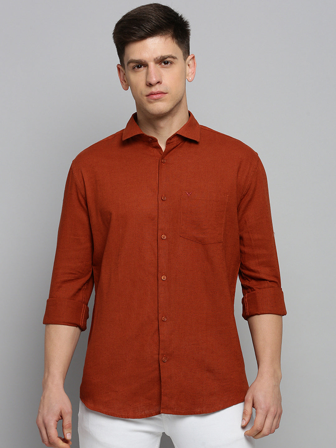 Men Rust Solid Formal Shirt