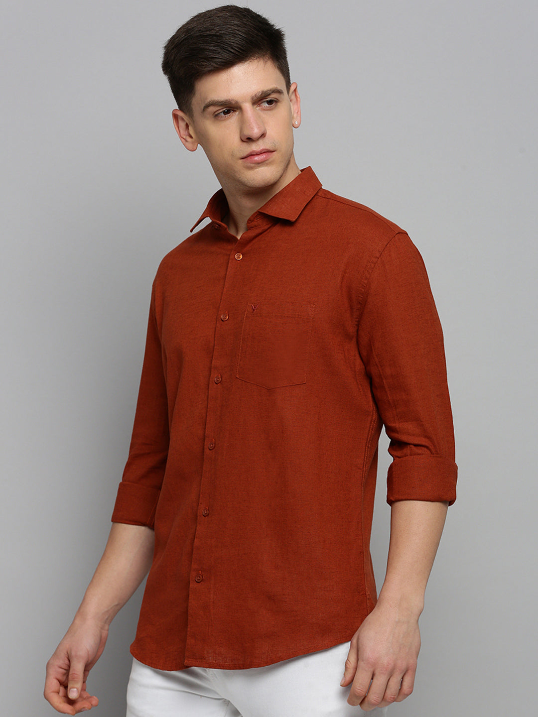 Men Rust Solid Formal Shirt