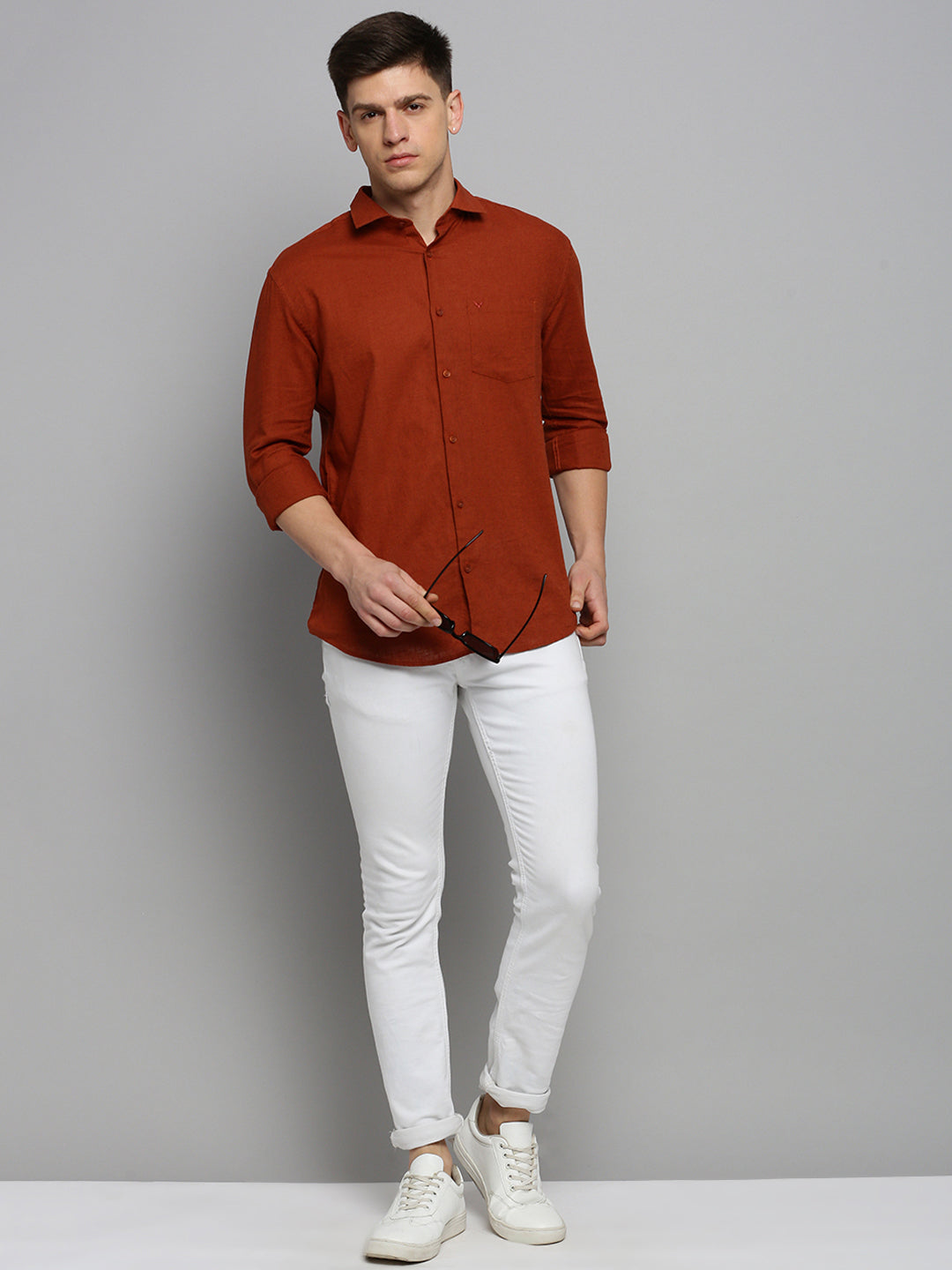 Men Rust Solid Formal Shirt