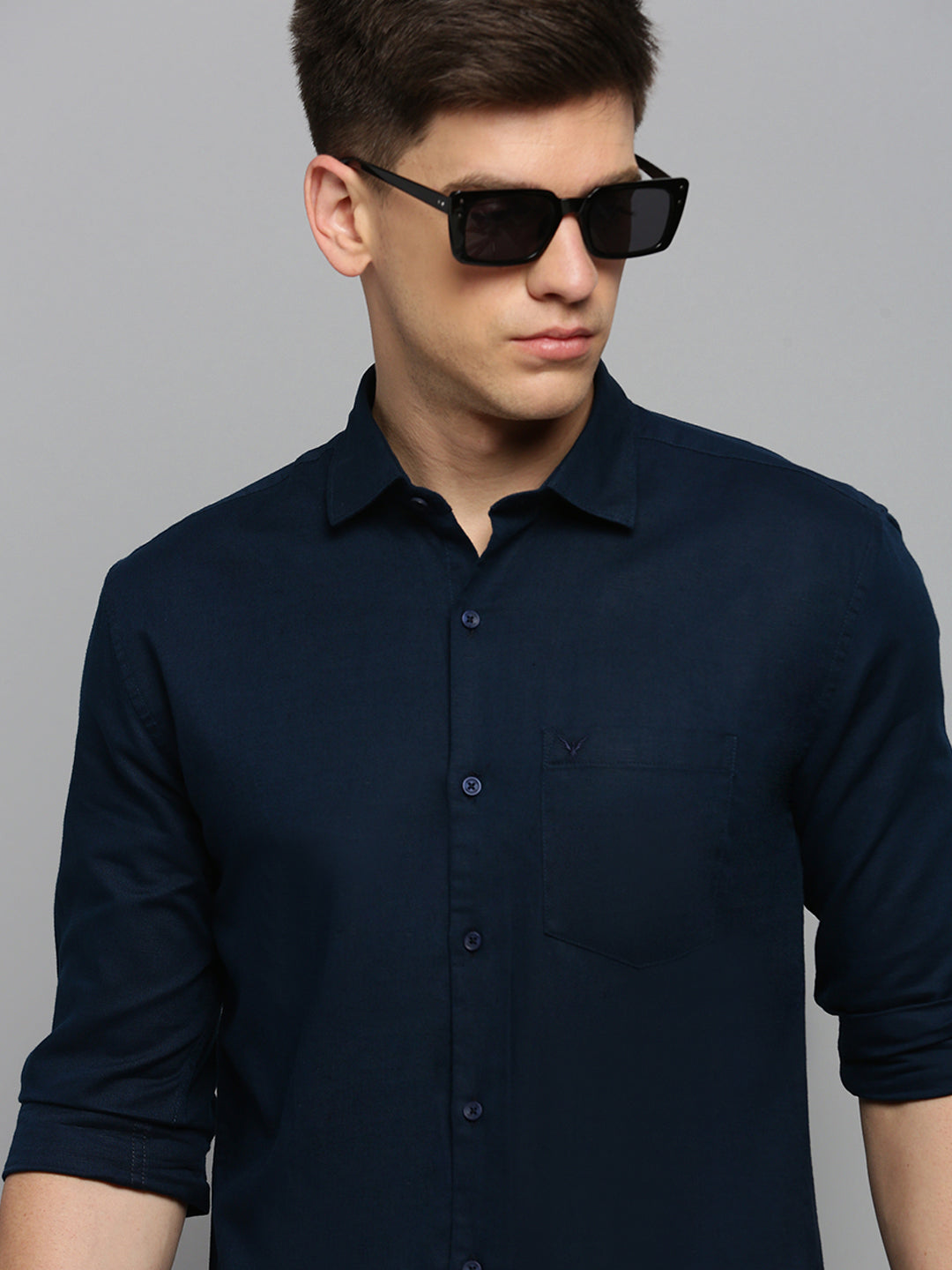 Men Navy Solid Formal Shirt