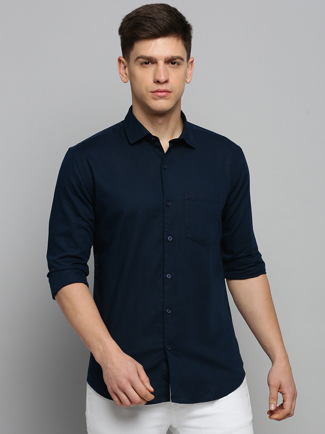 Men Navy Solid Formal Shirt