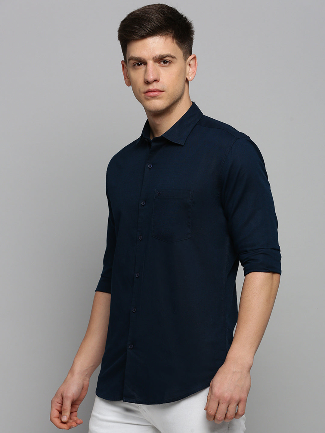 Men Navy Solid Formal Shirt