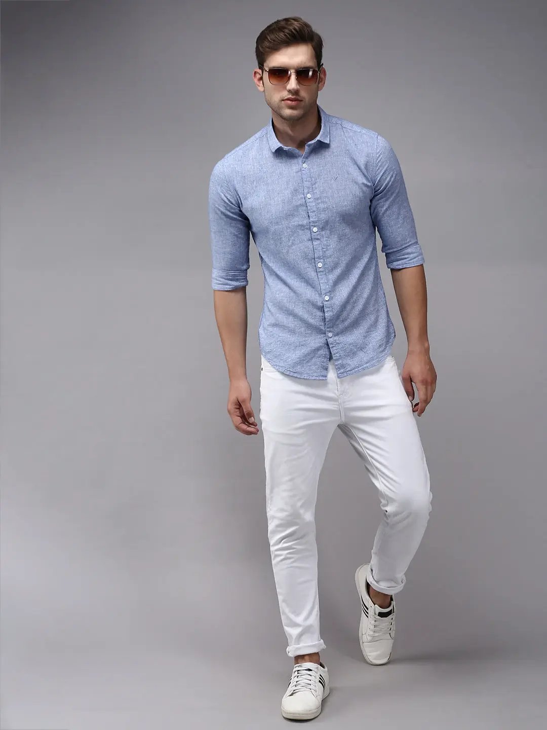 Men's Blue Classic Cotton Casual Shirt