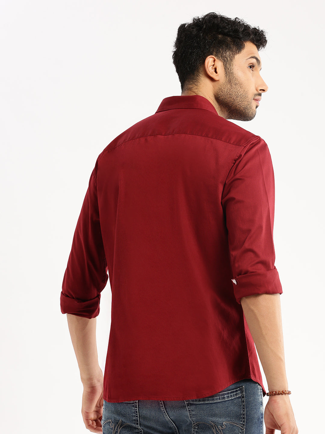 Men Maroon Spread Collar Solid Shirt