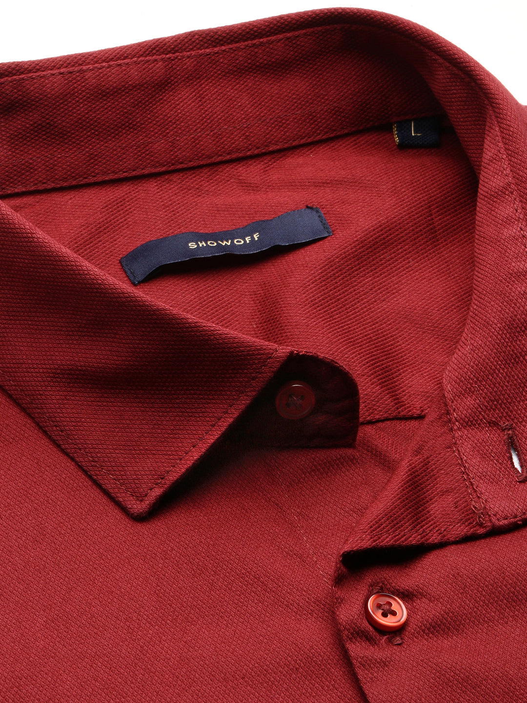 Men Maroon Spread Collar Solid Shirt