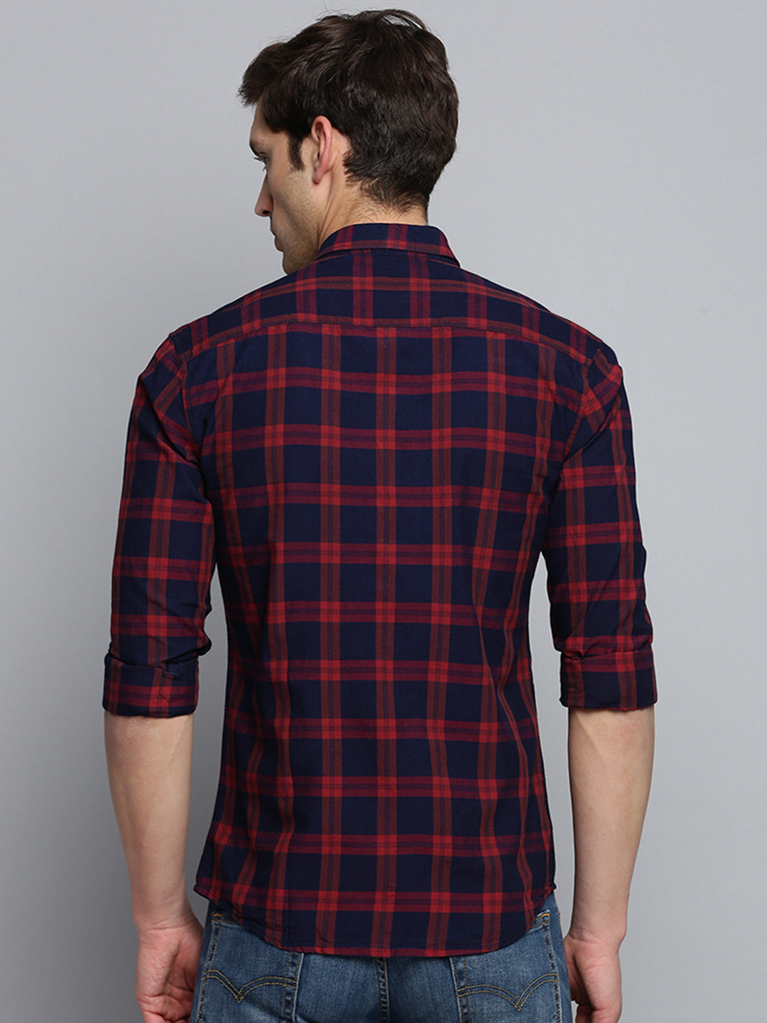 Men Navy Checked Casual Shirt