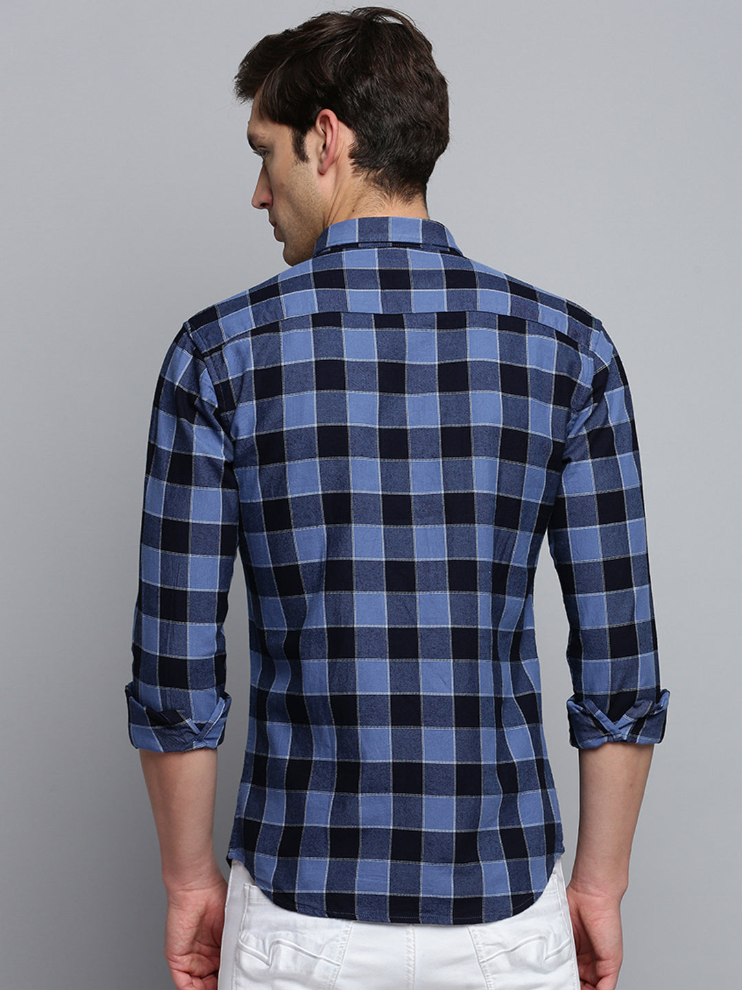 Men Blue Checked Casual Shirt