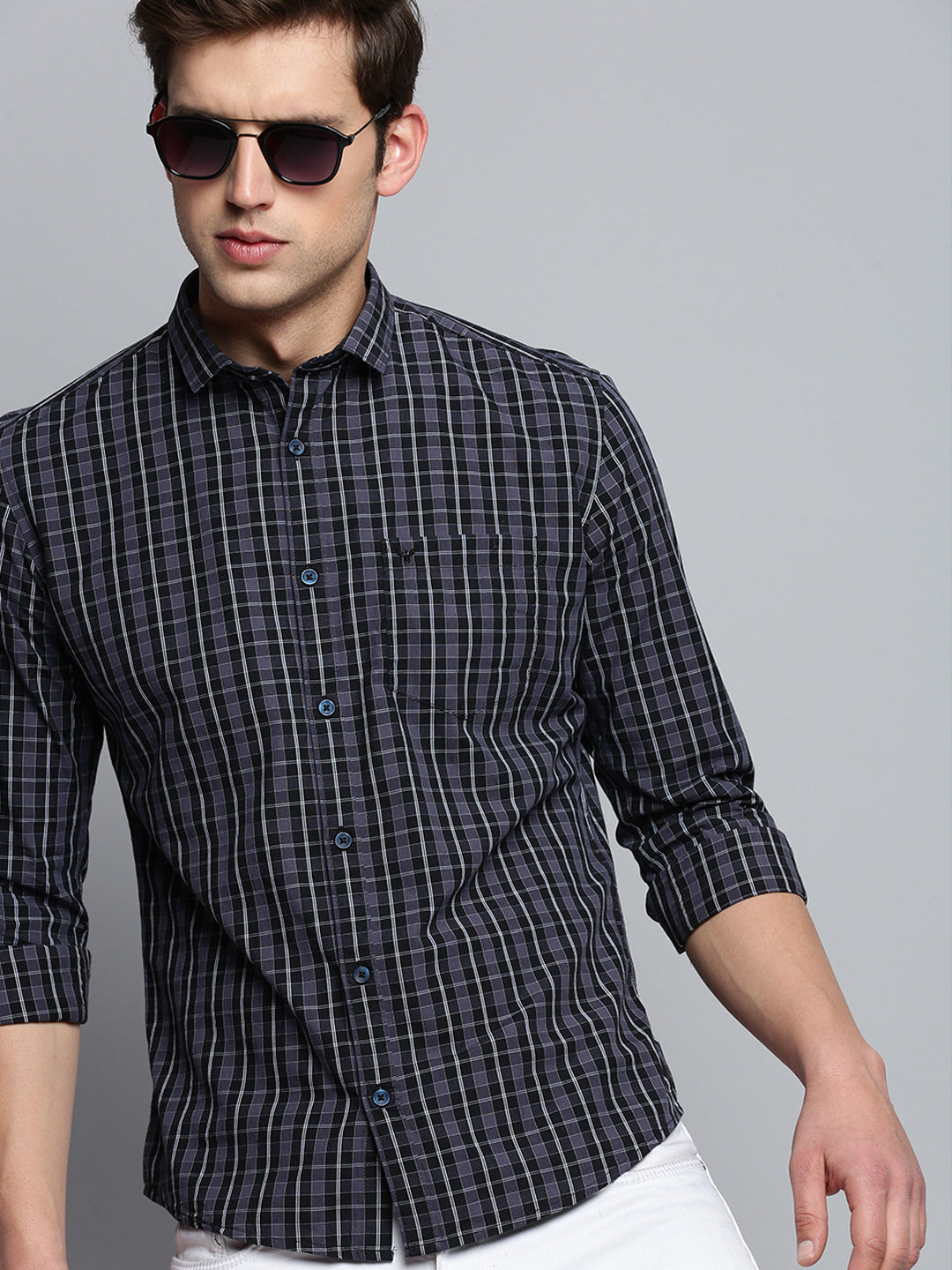 Men Black Checked Casual Shirt