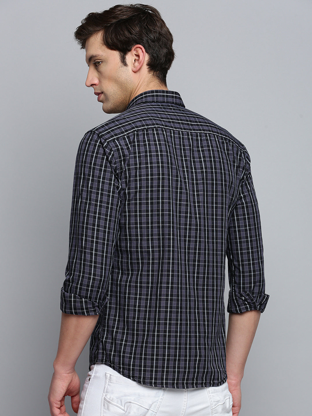 Men Black Checked Casual Shirt