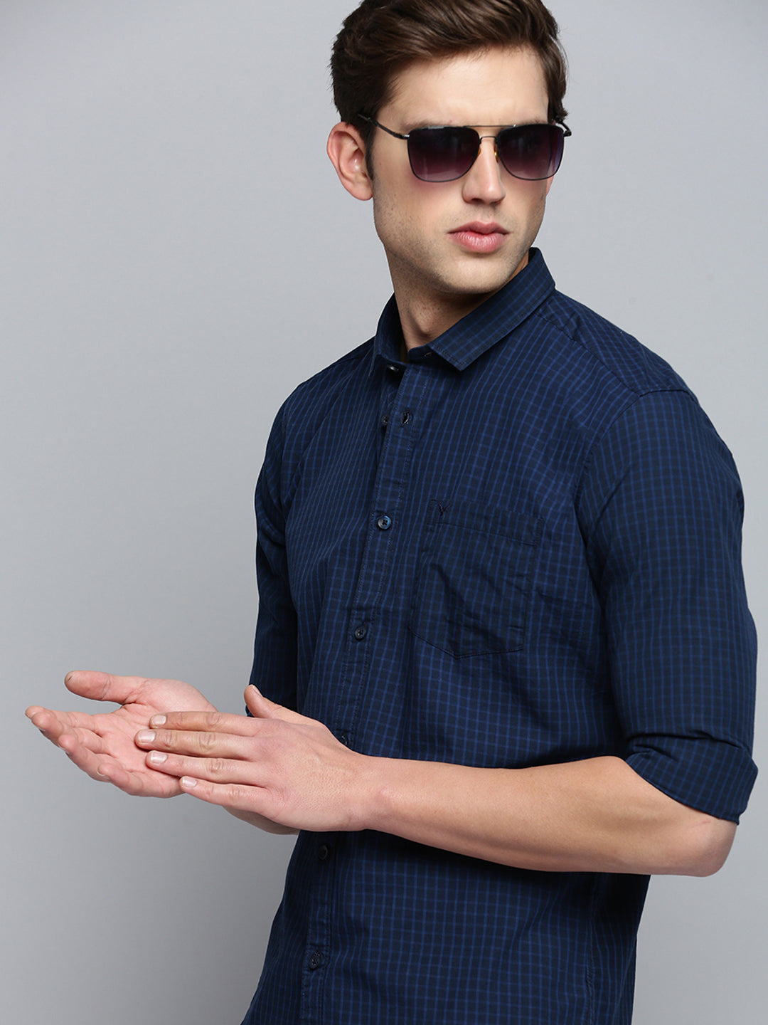 Men Navy Checked Casual Shirt