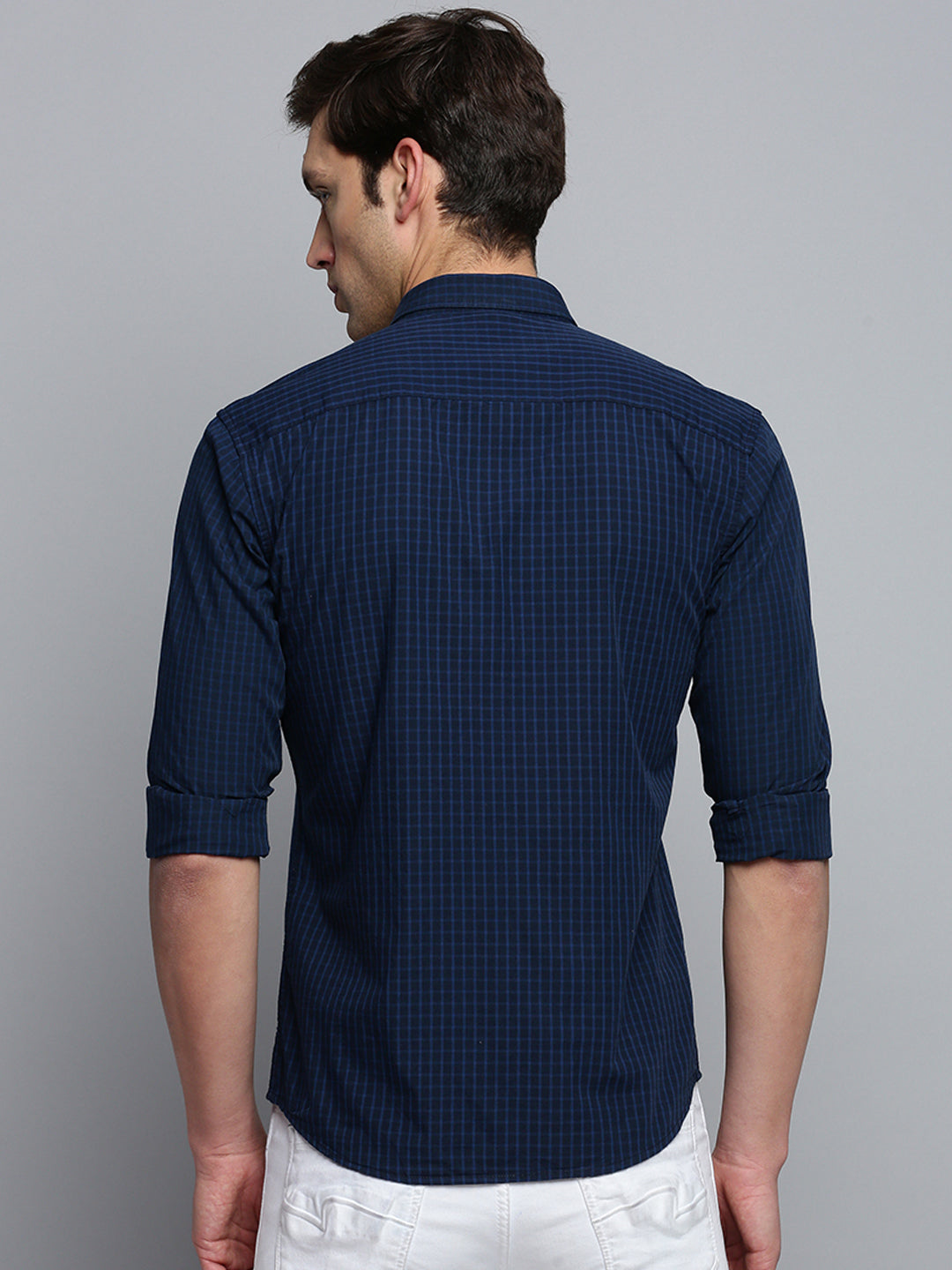 Men Navy Checked Casual Shirt