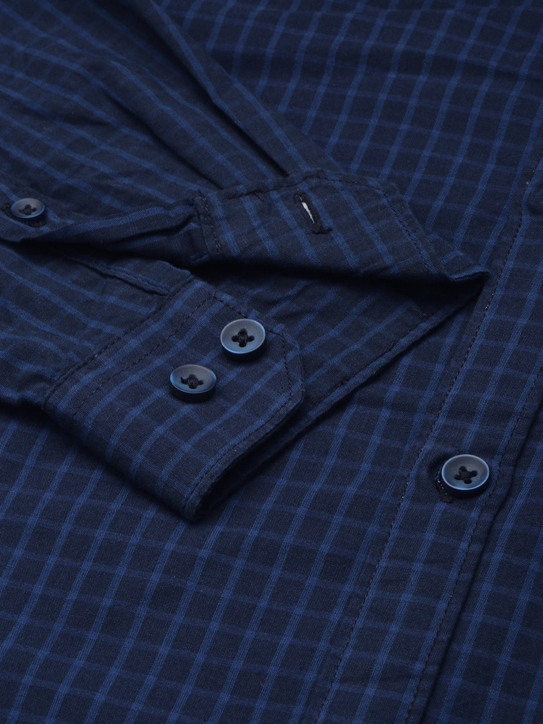 Men Navy Checked Casual Shirt