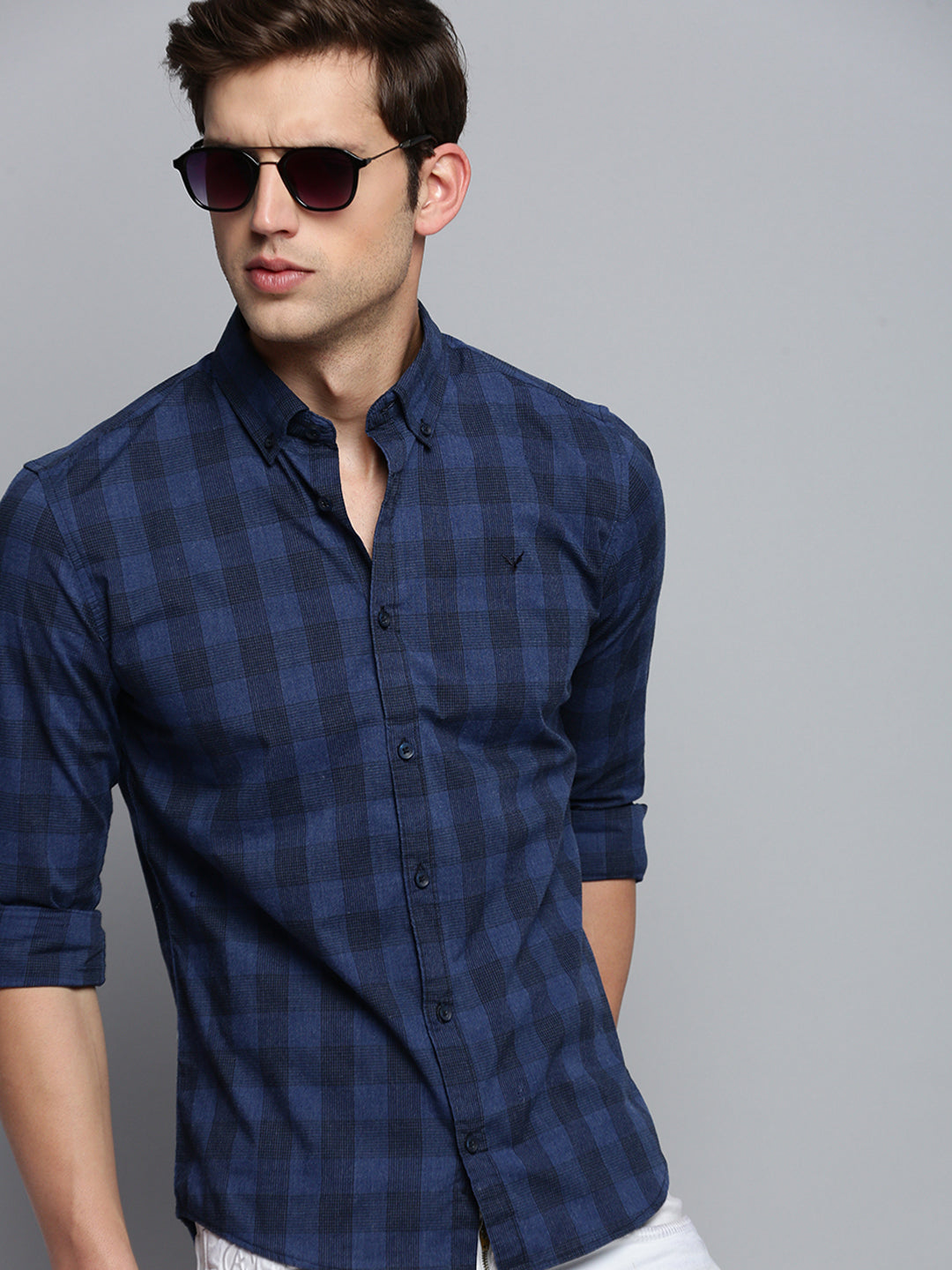 Men Navy Checked Casual Shirt