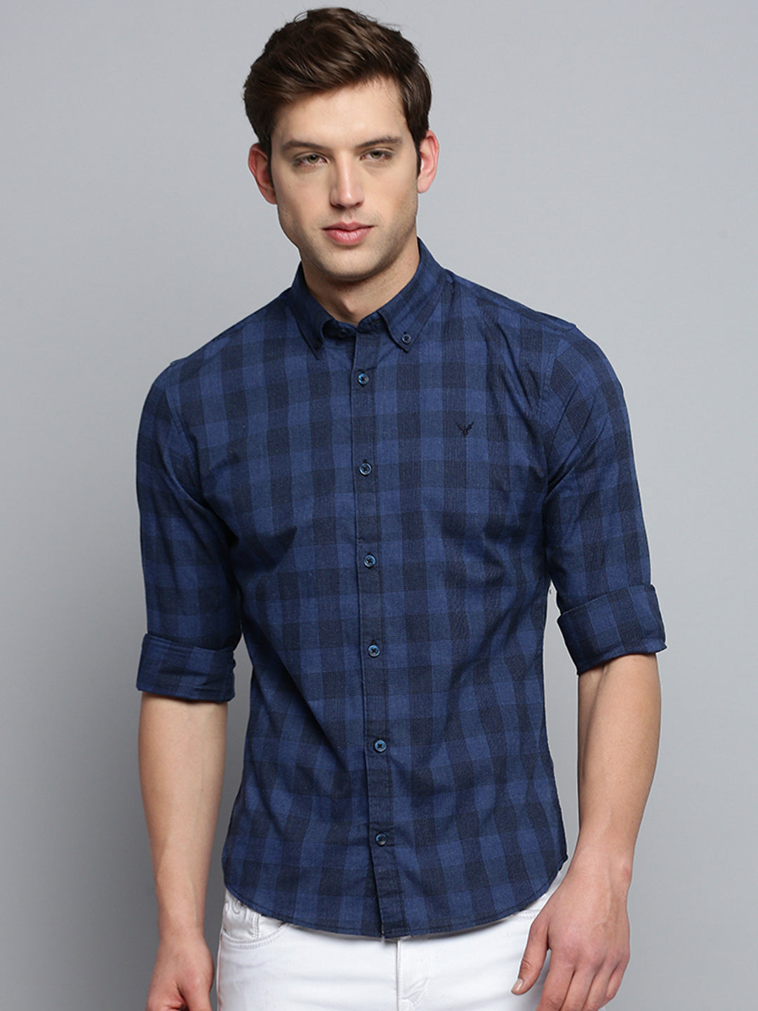 Men Navy Checked Casual Shirt