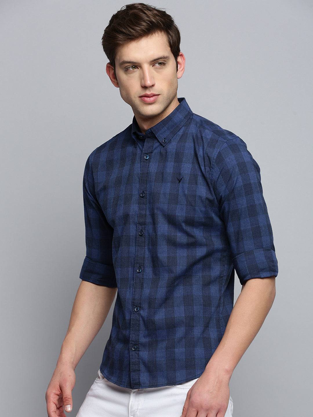 Men Navy Checked Casual Shirt