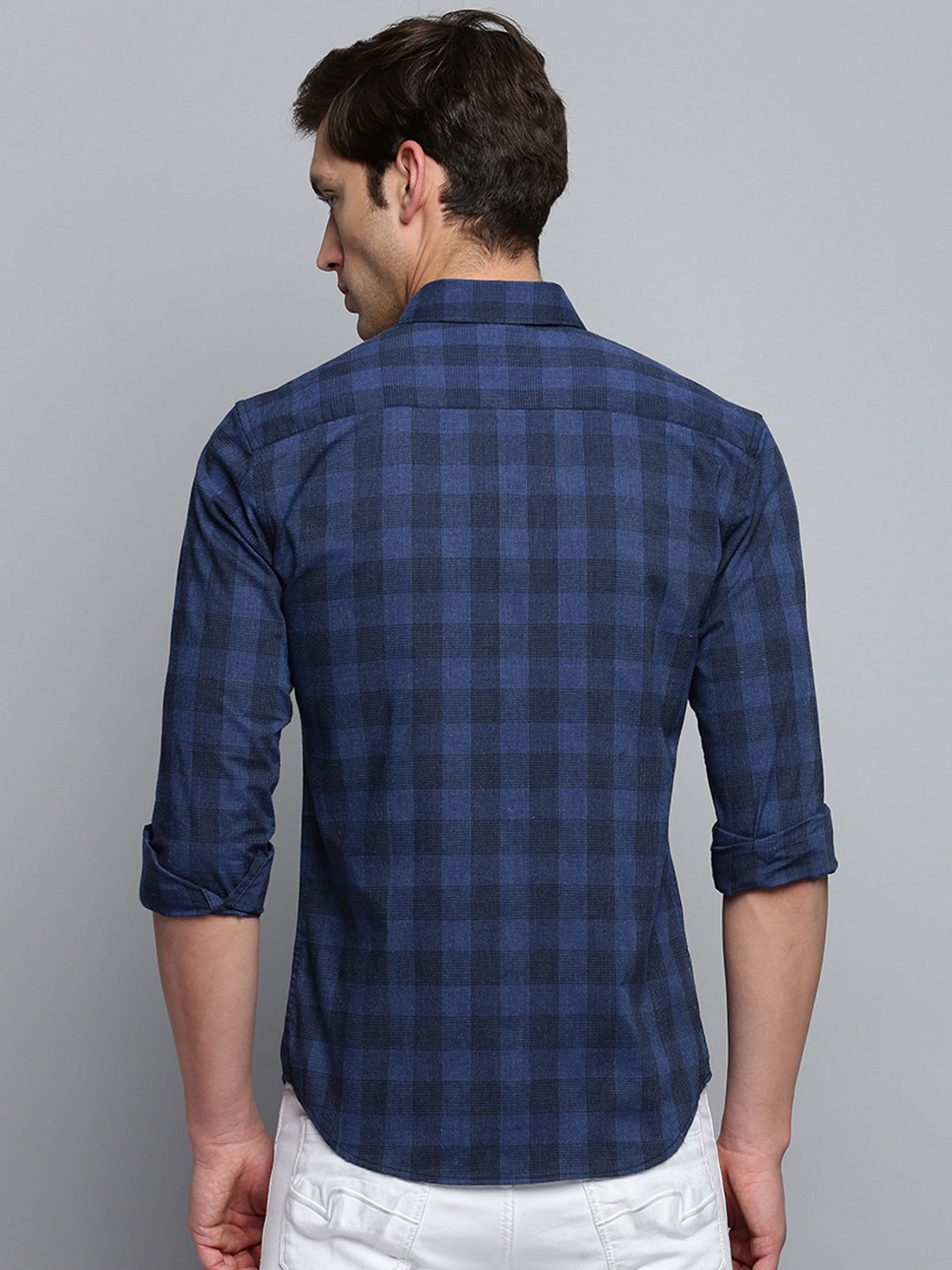 Men Navy Checked Casual Shirt