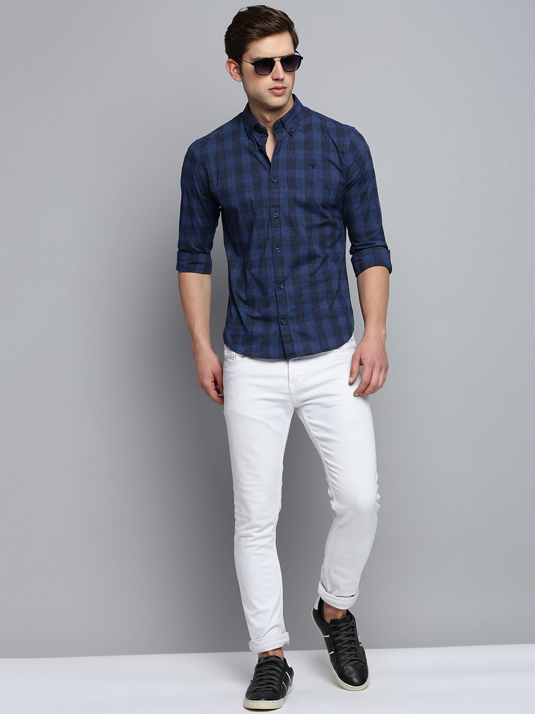 Men Navy Checked Casual Shirt