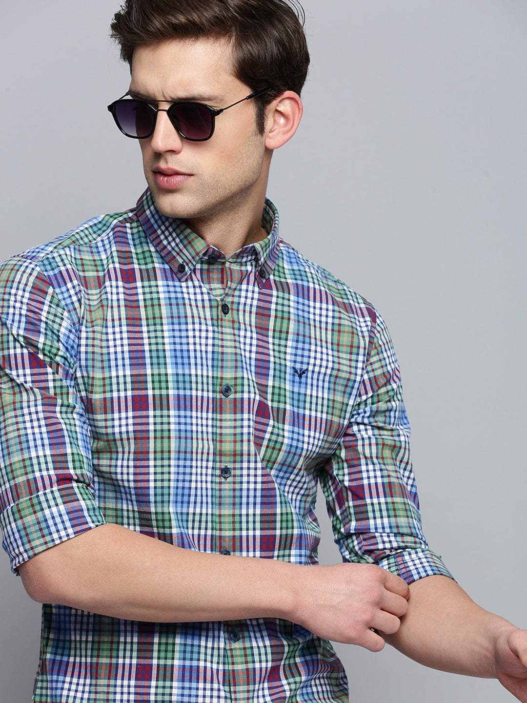 Men Blue Checked Casual Shirt