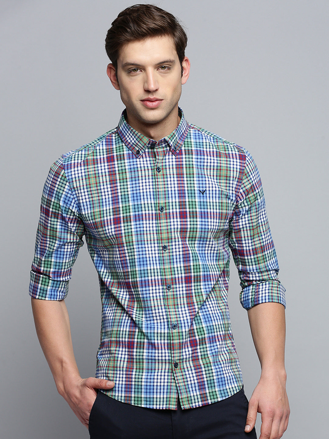 Men Blue Checked Casual Shirt