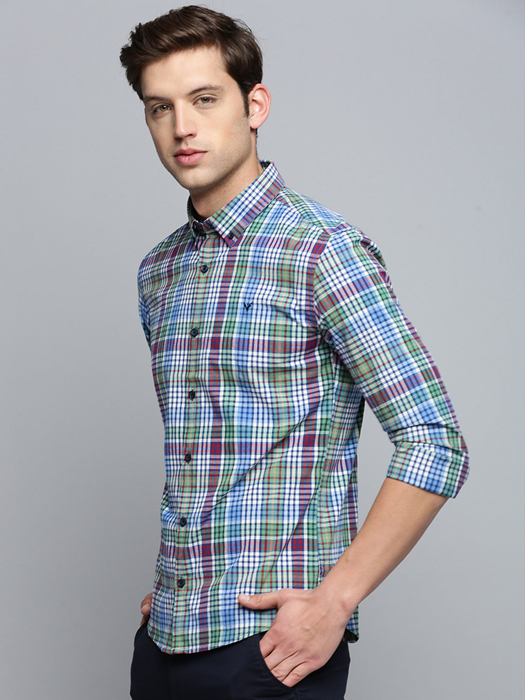 Men Blue Checked Casual Shirt