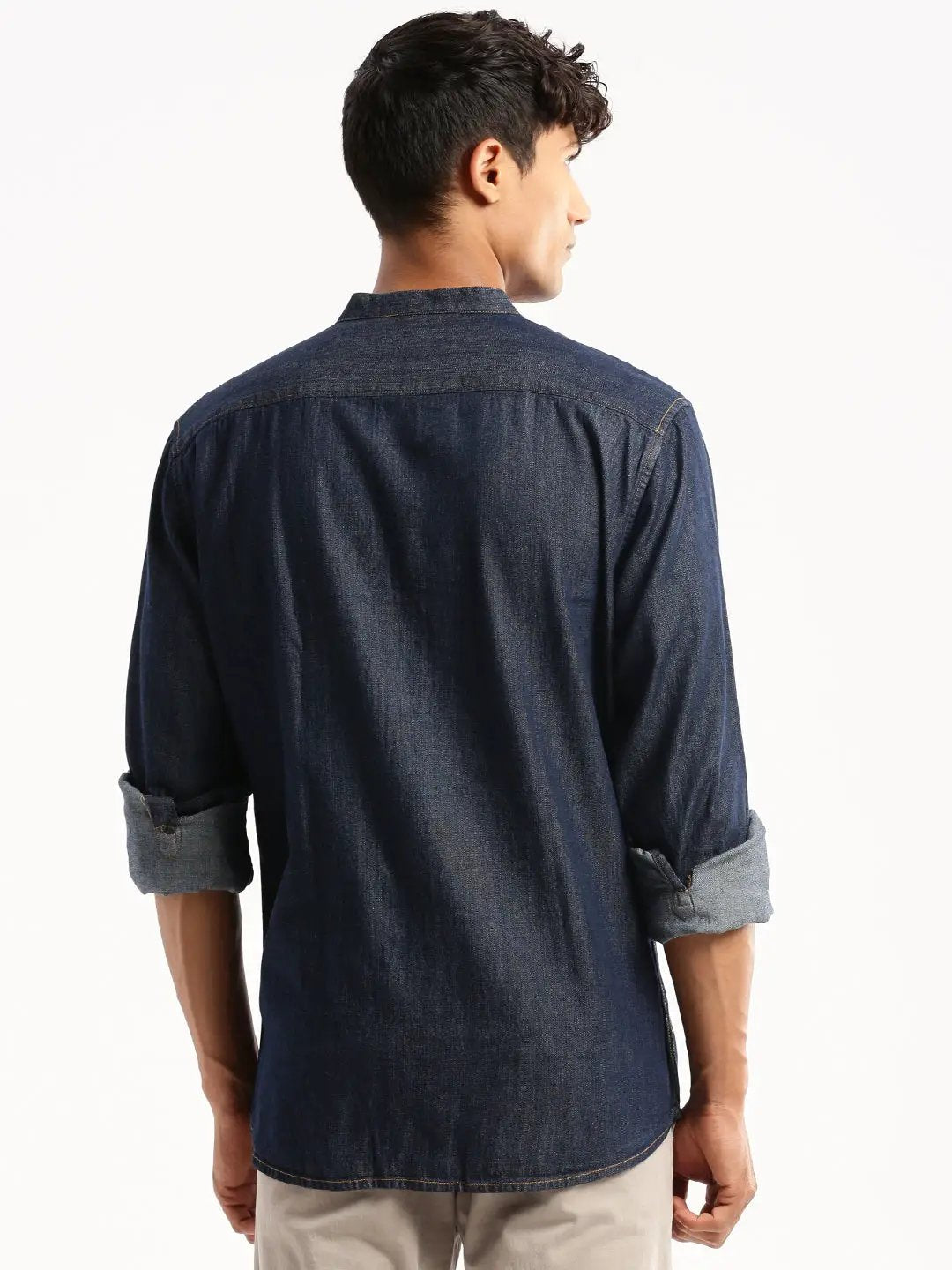 Men's Navy Blue Denim Slim Fit Cotton Casual Shirt