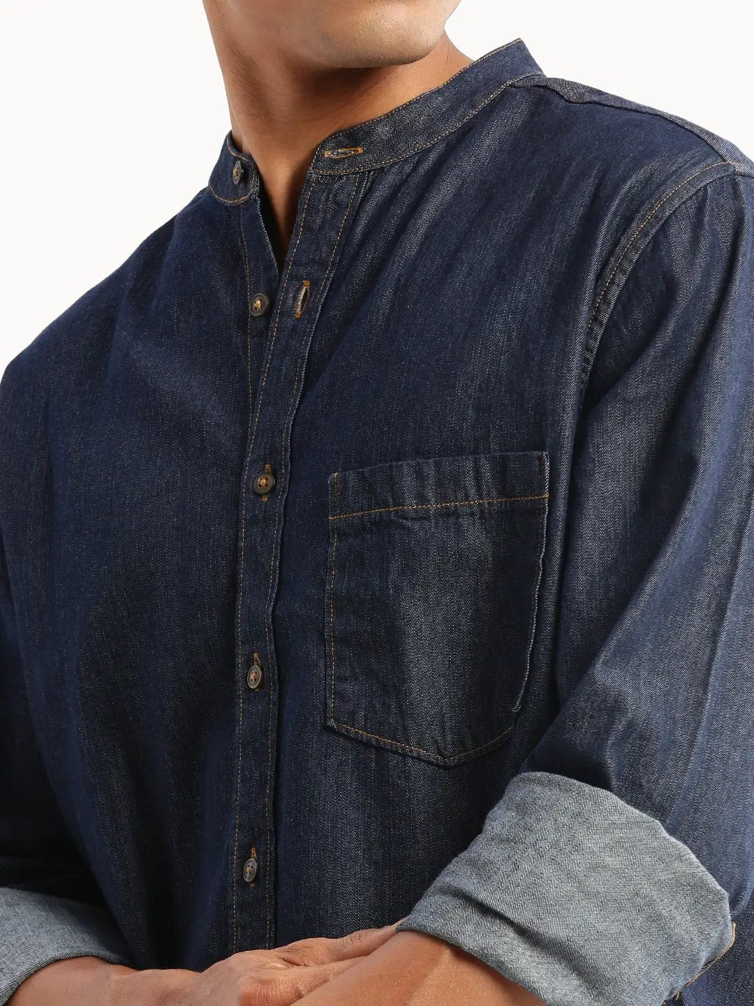 Men's Navy Blue Denim Slim Fit Cotton Casual Shirt