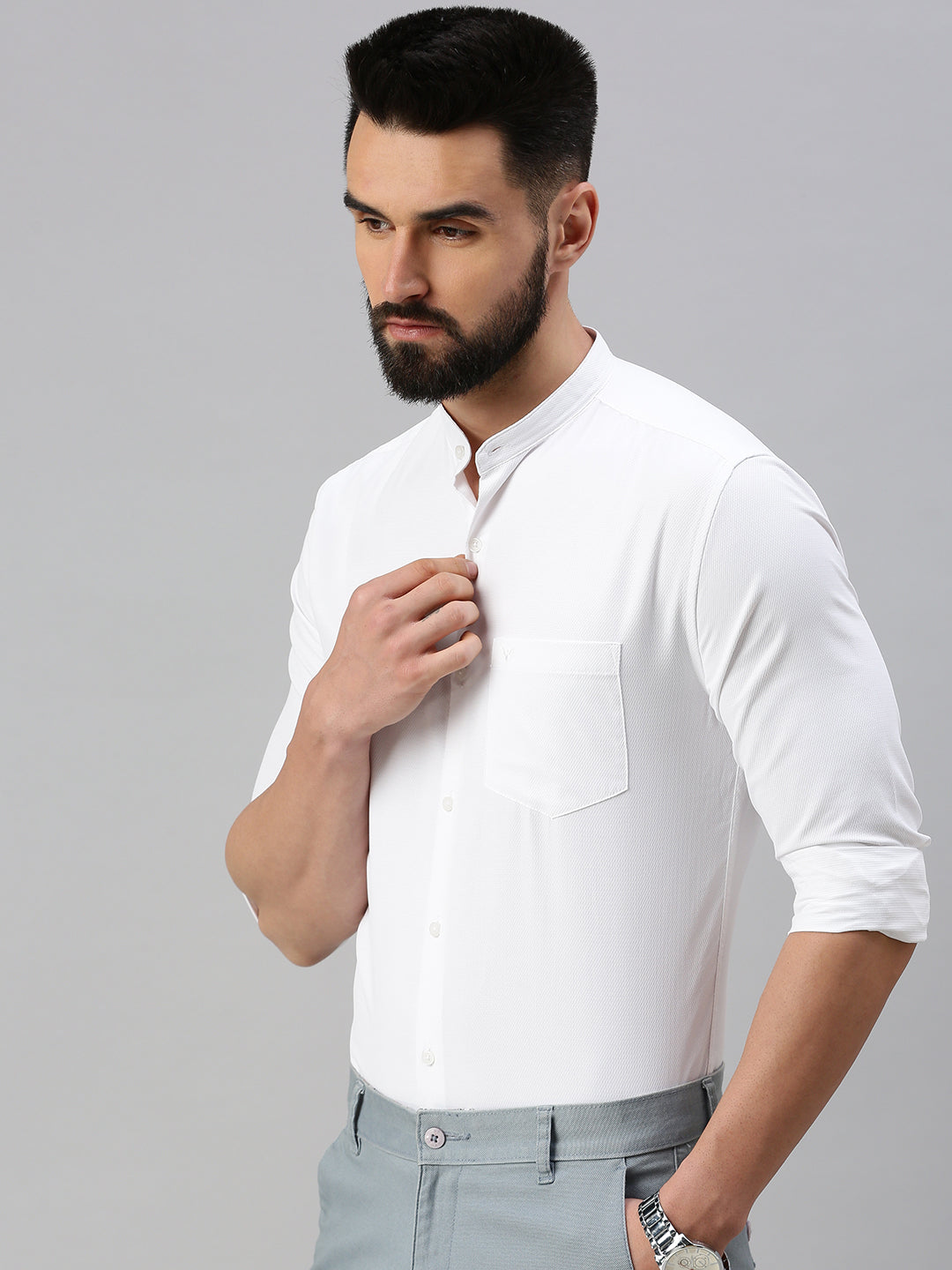 Men White Self Design Casual Shirt