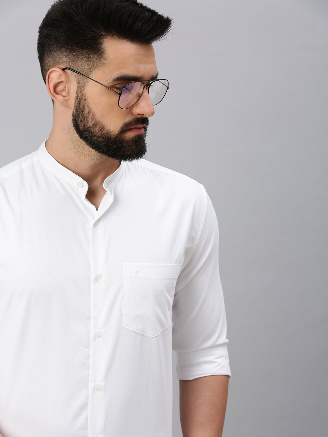 Men White Self Design Casual Shirt