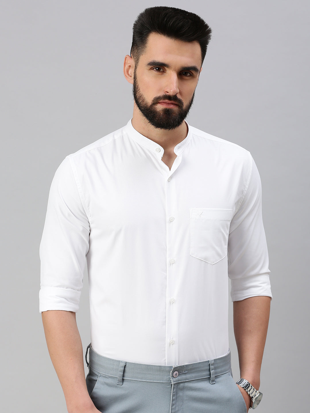 Men White Self Design Casual Shirt