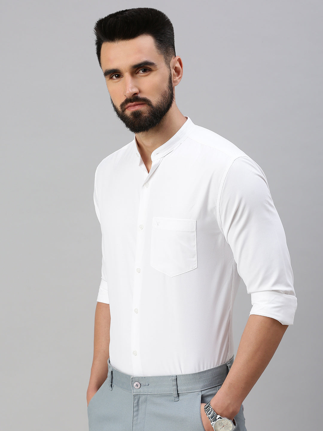 Men White Self Design Casual Shirt