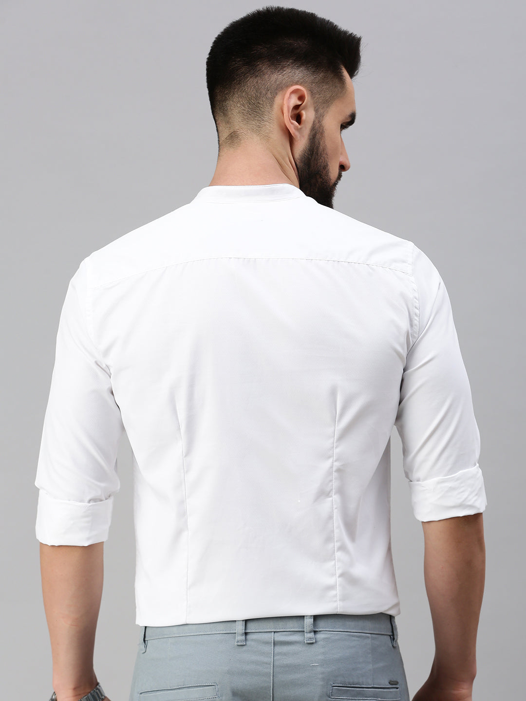 Men White Self Design Casual Shirt