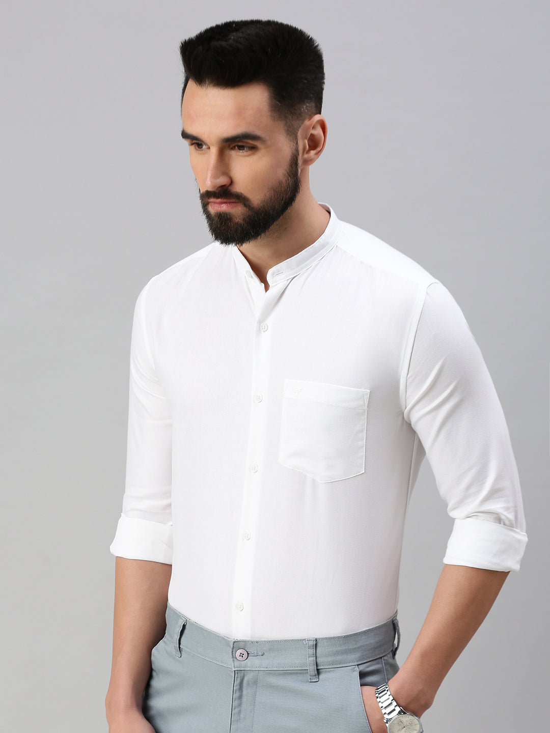 Men White Self Design Casual Shirt