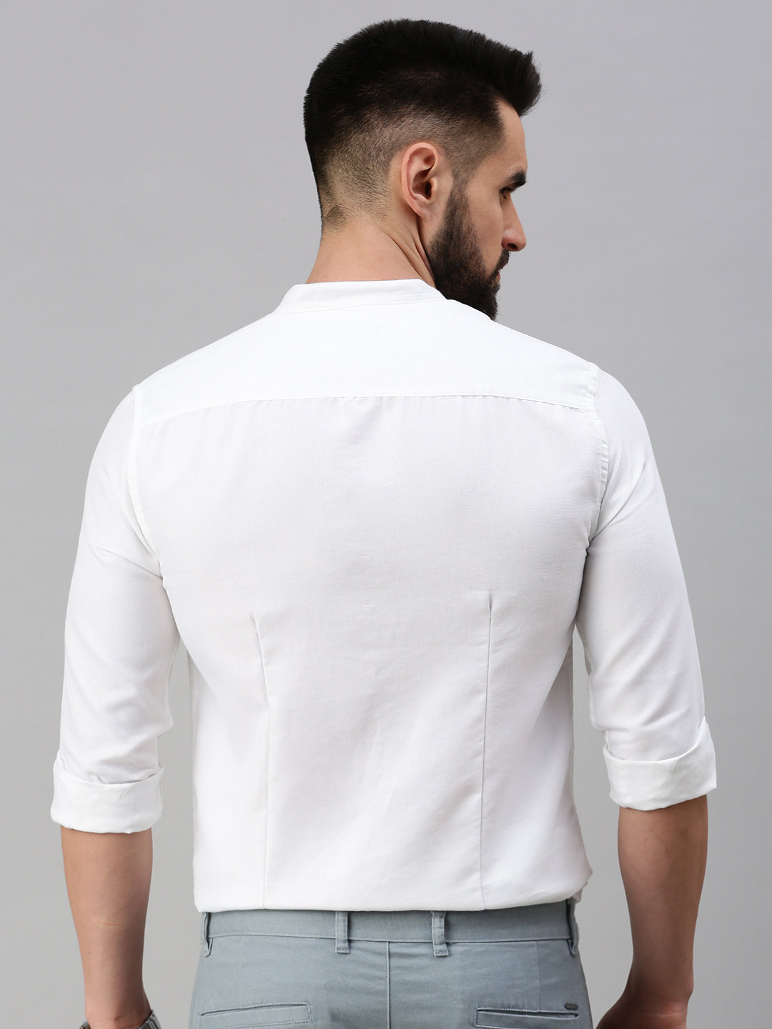 Men White Self Design Casual Shirt