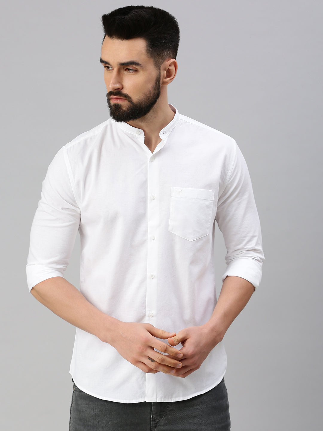 Men White Solid Casual Shirt