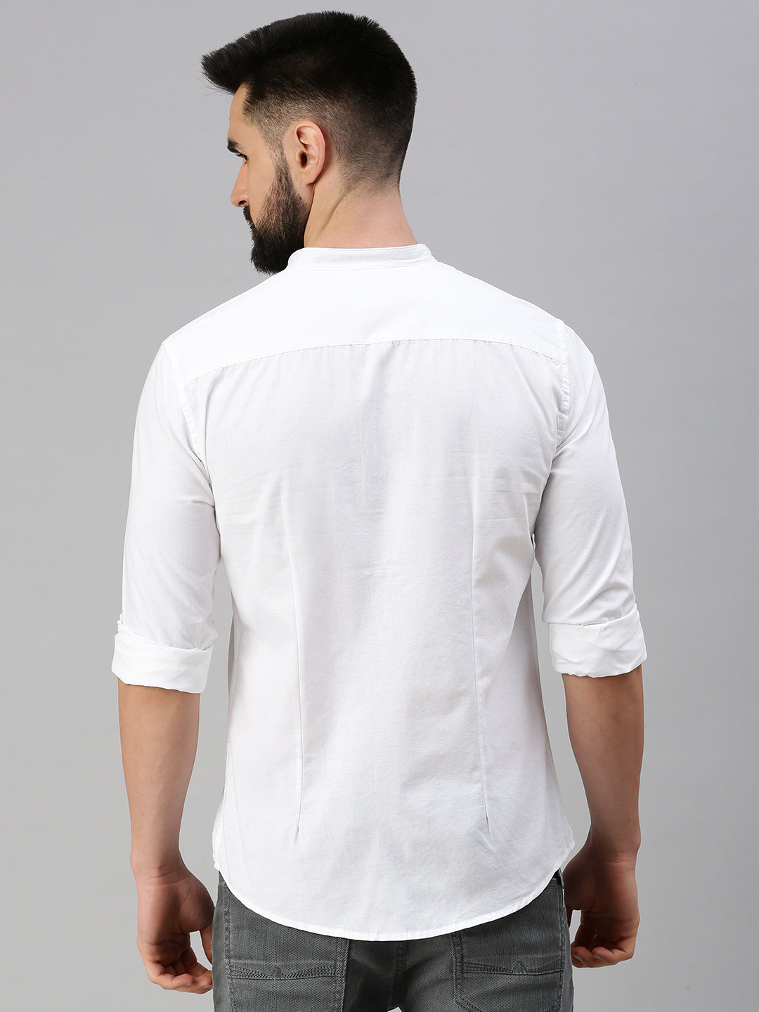 Men White Solid Casual Shirt