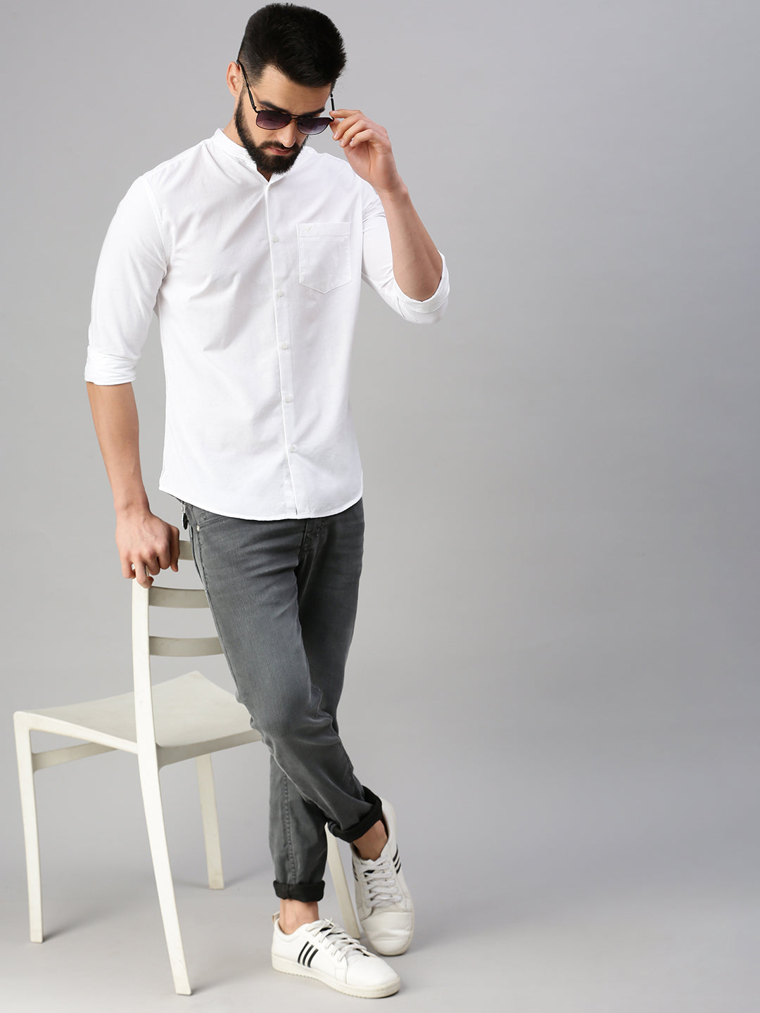 Men White Solid Casual Shirt