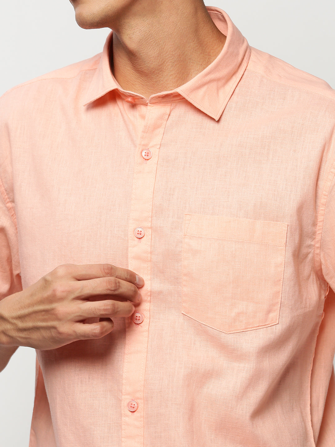 Men Peach Solid Casual Casual Shirts