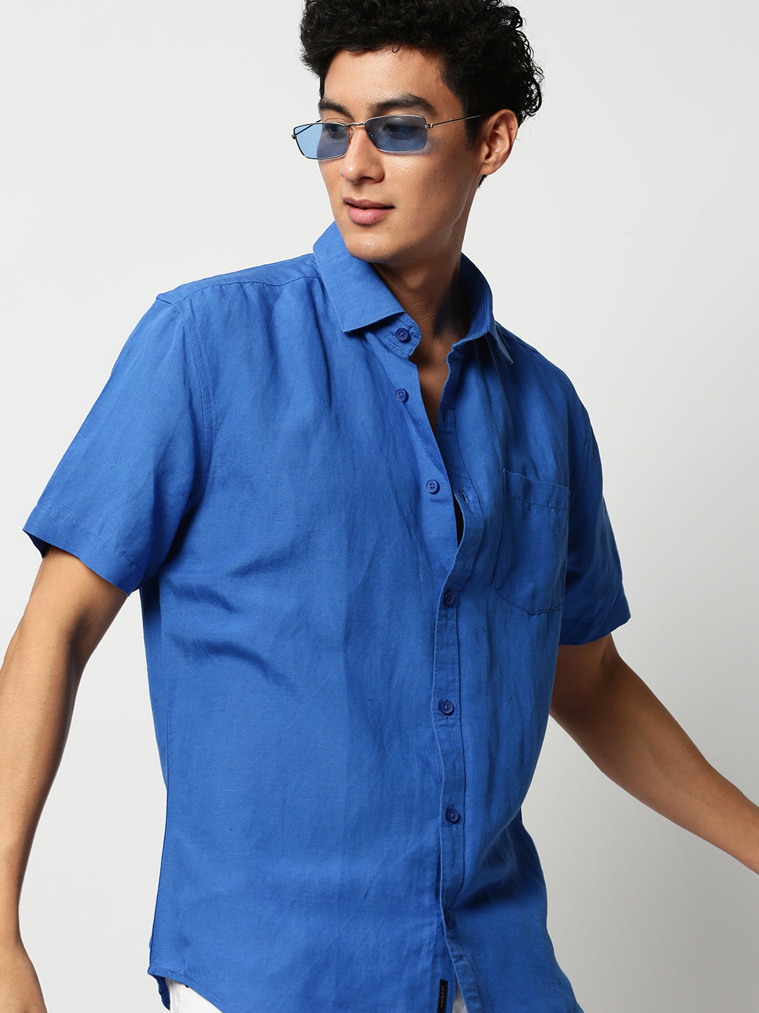 Men Blue Solid Casual Casual Shirts