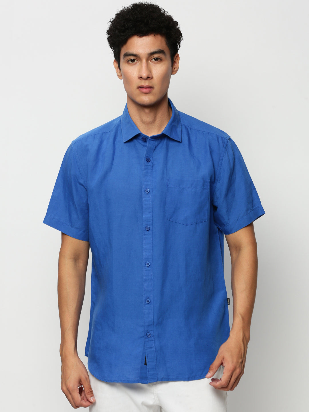 Men Blue Solid Casual Casual Shirts