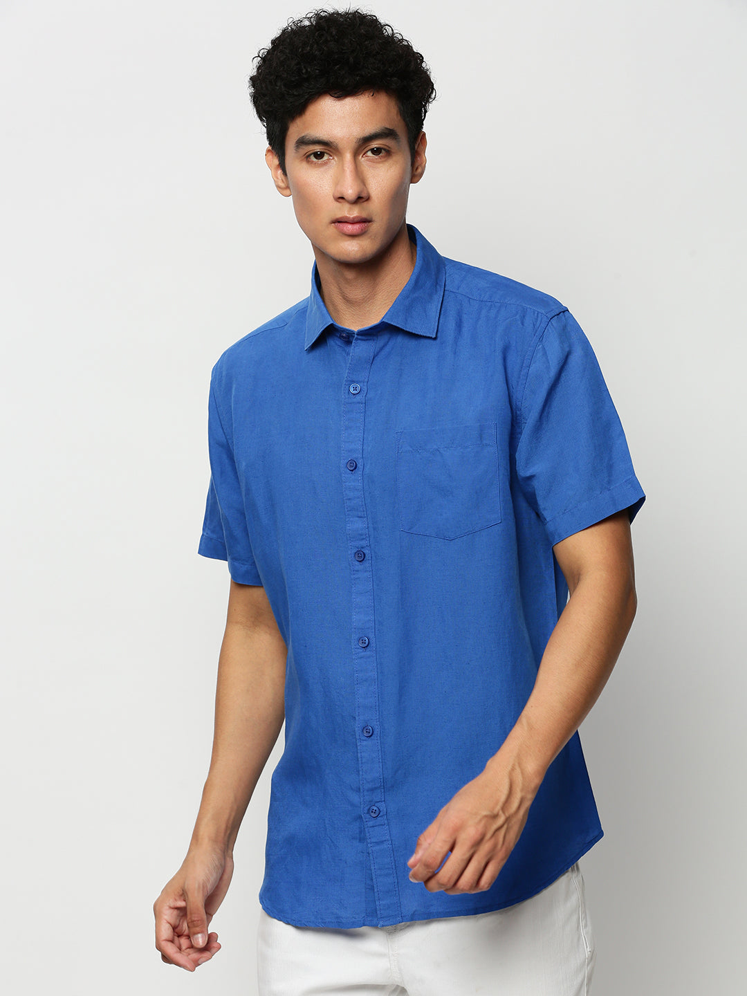 Men Blue Solid Casual Casual Shirts