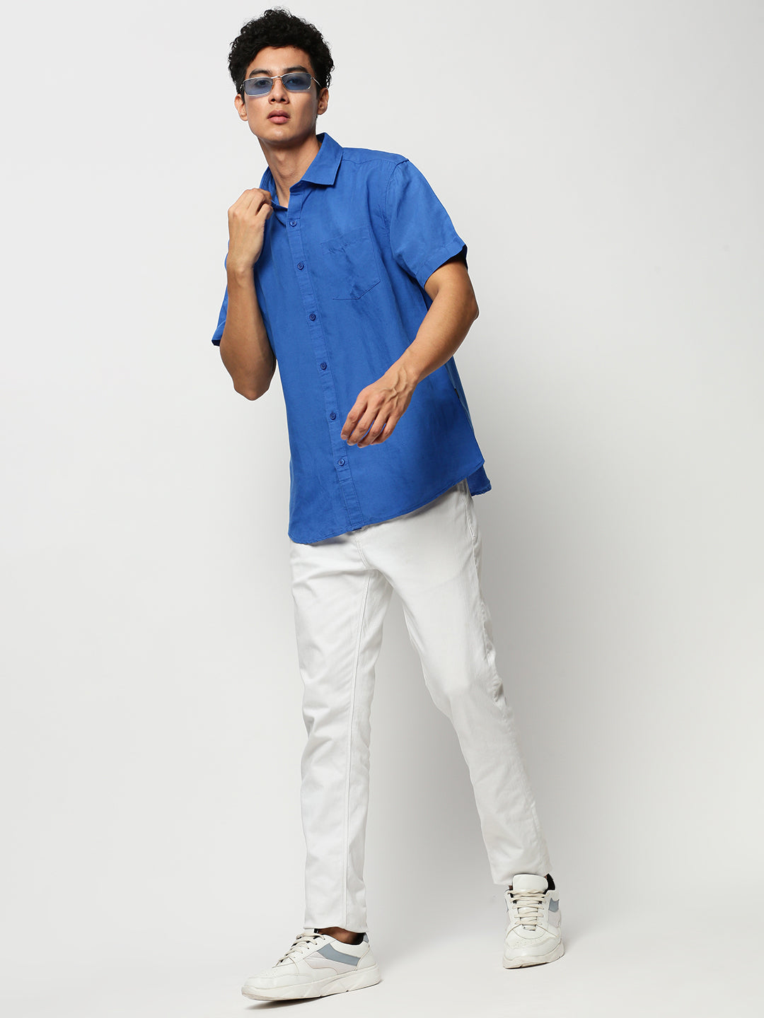 Men Blue Solid Casual Casual Shirts