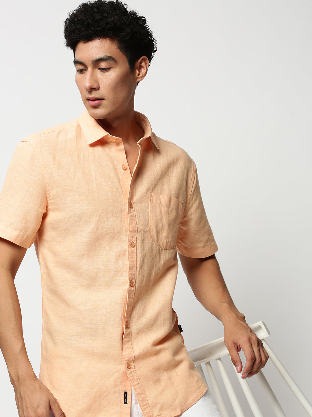 Men Orange Solid Casual Casual Shirts