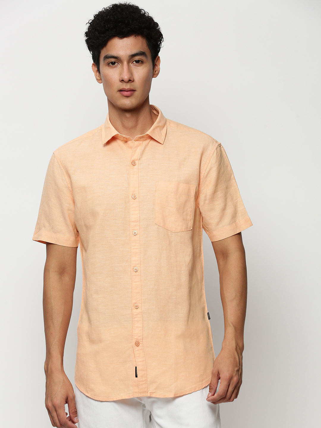 Men Orange Solid Casual Casual Shirts