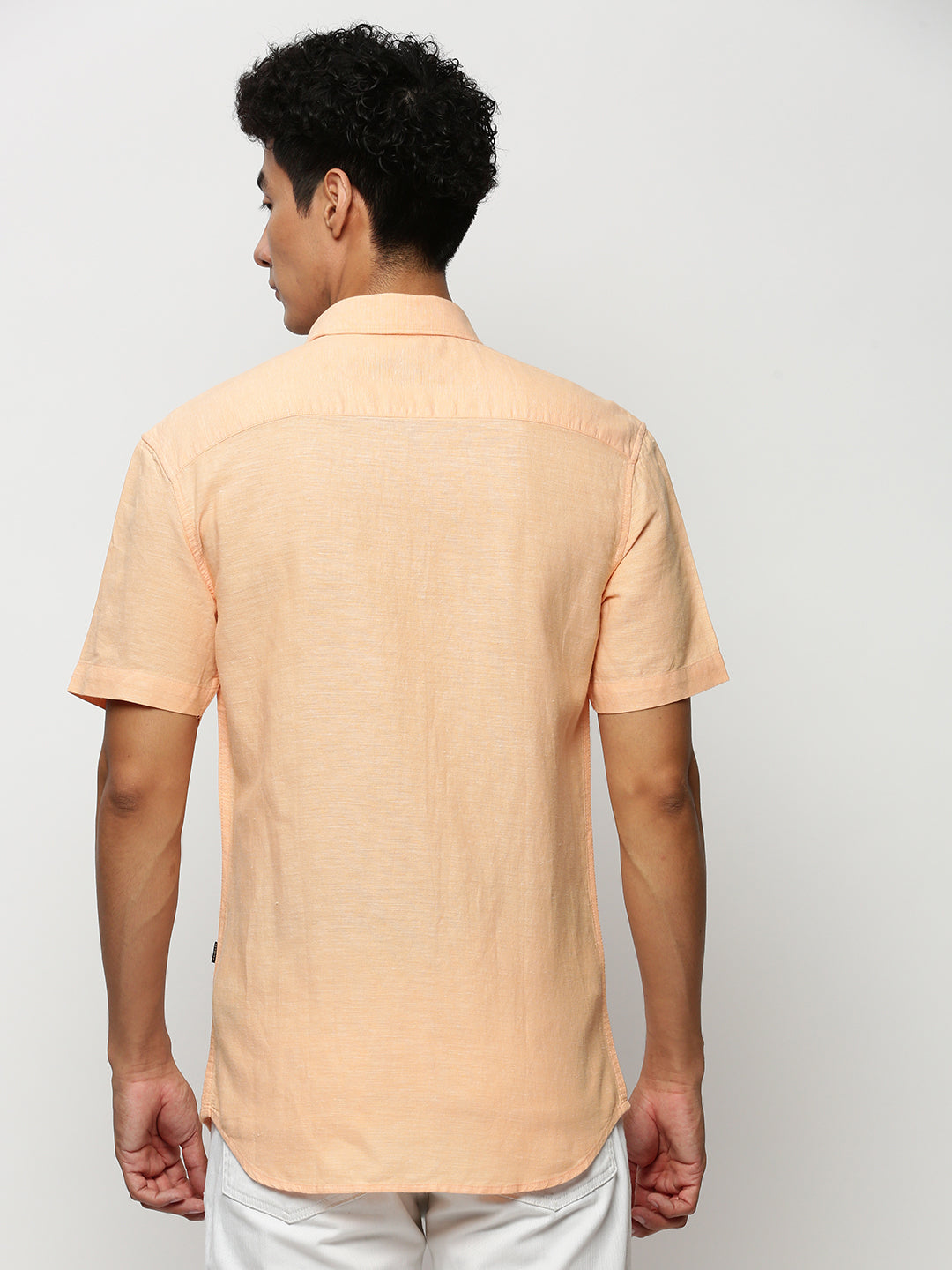 Men Orange Solid Casual Casual Shirts