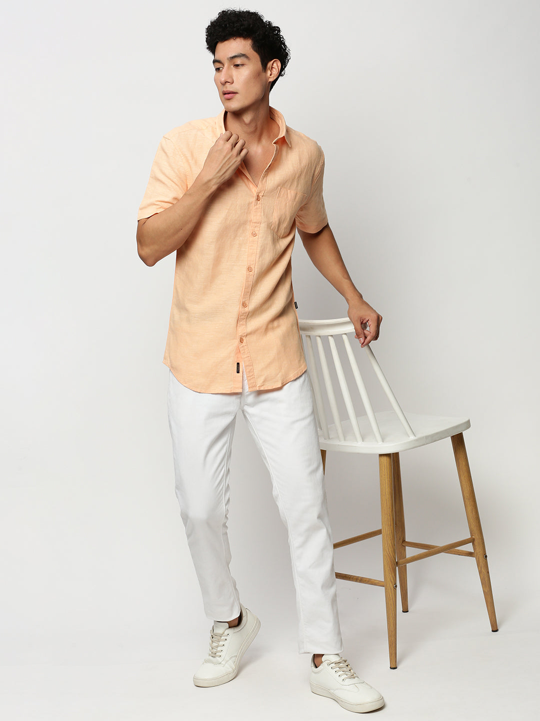 Men Orange Solid Casual Casual Shirts